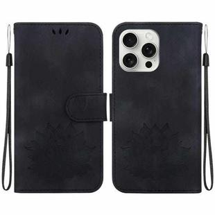 For iPhone 16 Pro Max Lotus Embossed Leather Phone Case(Black)