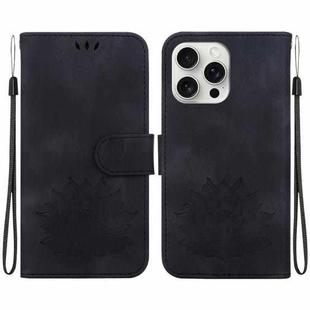 For iPhone 16 Pro Lotus Embossed Leather Phone Case(Black)