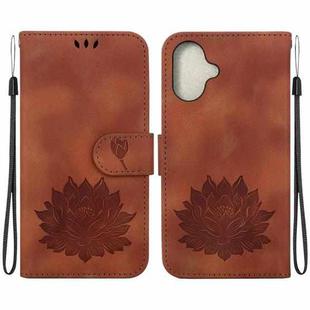 For iPhone 16 Plus Lotus Embossed Leather Phone Case(Brown)