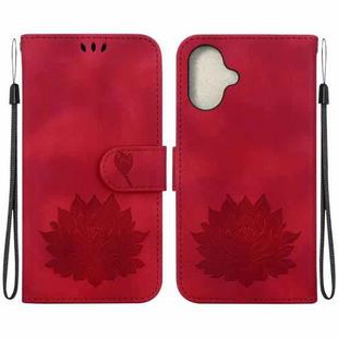 For iPhone 16 Plus Lotus Embossed Leather Phone Case(Red)