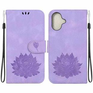 For iPhone 16 Plus Lotus Embossed Leather Phone Case(Purple)