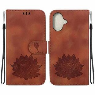 For iPhone 16 Lotus Embossed Leather Phone Case(Brown)