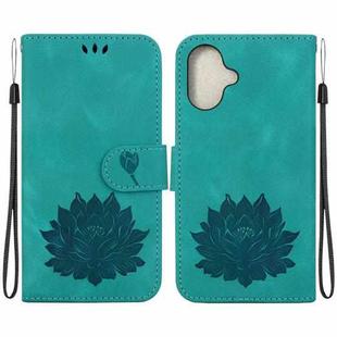 For iPhone 16 Lotus Embossed Leather Phone Case(Green)