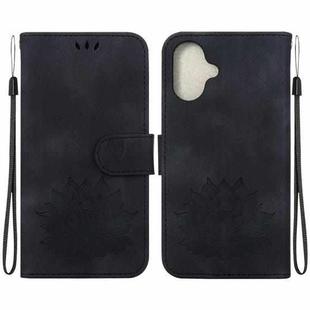 For iPhone 16 Lotus Embossed Leather Phone Case(Black)