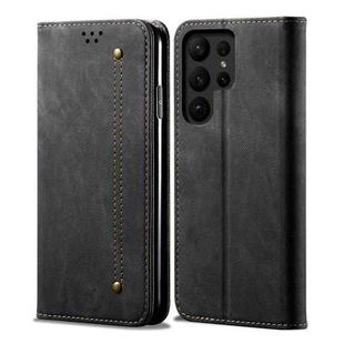 For Samsung Galaxy S24 Ultra 5G Denim Texture Casual Style Horizontal Flip Leather Case(Black)