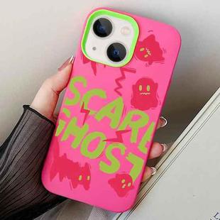 For iPhone 14 Plus Scared Ghost PC Hybrid TPU Phone Case(Rose Red)