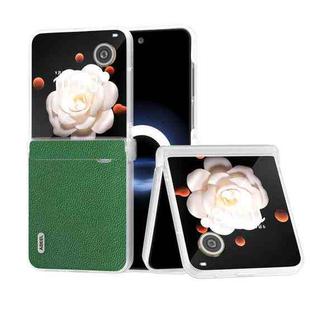 For Honor Magic V Flip ABEEL Three Parts Frosted Transparent Frame Genuine Leather Mino Phone Case(Green)