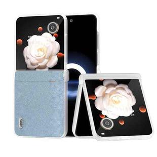 For Honor Magic V Flip ABEEL Three Parts Frosted Transparent Frame Genuine Leather Mino Phone Case(Blue)