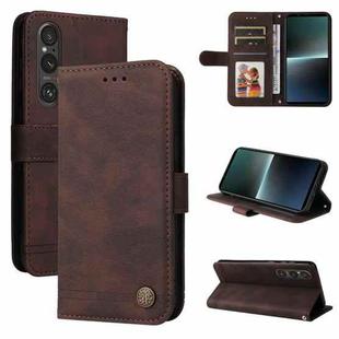 For Sony Xperia 1 V Skin Feel Life Tree Metal Button Leather Phone Case(Brown)