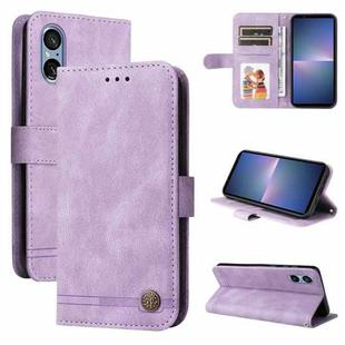 For Sony Xperia 5 V Skin Feel Life Tree Metal Button Leather Phone Case(Purple)