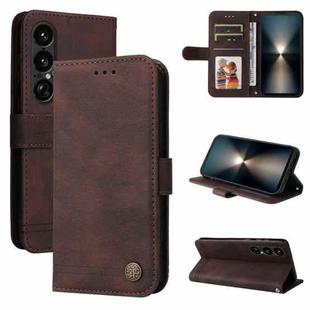 For Sony Xperia 1 VII Skin Feel Life Tree Metal Button Leather Phone Case(Brown)