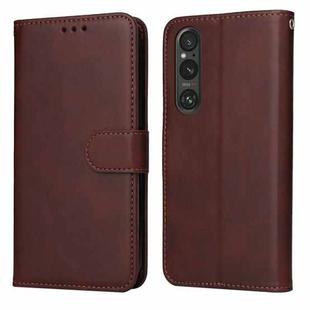 For Sony Xperia 1 V Classic Calf Texture Flip Leather Phone Case(Brown)