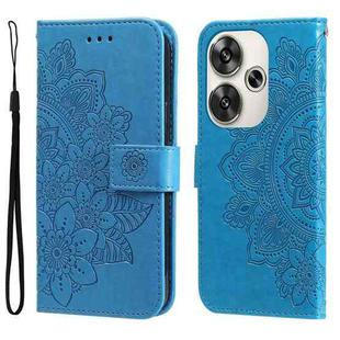 For Xiaomi Poco F6 7-petal Flowers Embossing Leather Phone Case(Blue)