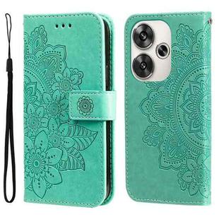 For Xiaomi Poco F6 7-petal Flowers Embossing Leather Phone Case(Green)