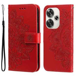 For Xiaomi Poco F6 7-petal Flowers Embossing Leather Phone Case(Red)