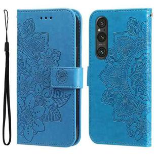 For Sony Xperia 1 V 7-petal Flowers Embossing Leather Phone Case(Blue)