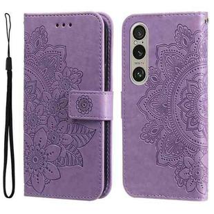 For Sony Xperia 1 VI 7-petal Flowers Embossing Leather Phone Case(Light Purple)