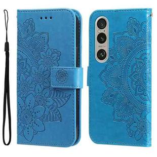 For Sony Xperia 1 VI 7-petal Flowers Embossing Leather Phone Case(Blue)