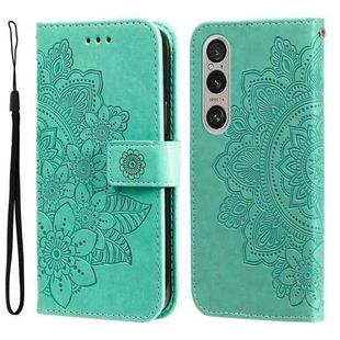 For Sony Xperia 1 VI 7-petal Flowers Embossing Leather Phone Case(Green)