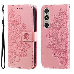 For Sony Xperia 1 VI 7-petal Flowers Embossing Leather Phone Case(Rose Gold)