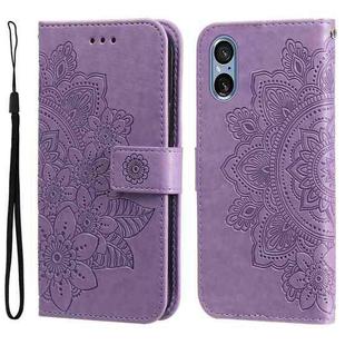 For Sony Xperia 5 V 7-petal Flowers Embossing Leather Phone Case(Light Purple)