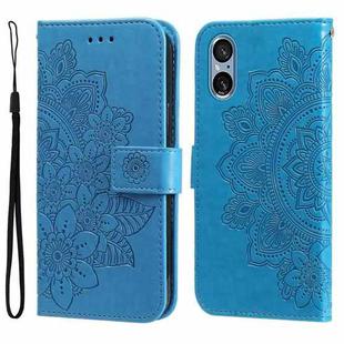 For Sony Xperia 5 V 7-petal Flowers Embossing Leather Phone Case(Blue)
