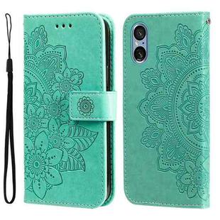 For Sony Xperia 5 V 7-petal Flowers Embossing Leather Phone Case(Green)