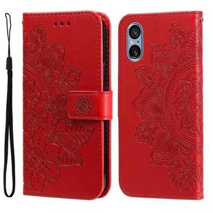 For Sony Xperia 5 V 7-petal Flowers Embossing Leather Phone Case(Red)