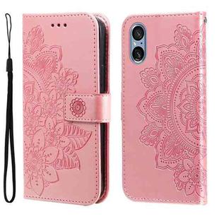 For Sony Xperia 5 V 7-petal Flowers Embossing Leather Phone Case(Rose Gold)