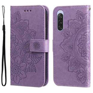 For Sony Xperia 10 V 7-petal Flowers Embossing Leather Phone Case(Light Purple)