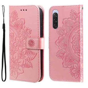 For Sony Xperia 10 V 7-petal Flowers Embossing Leather Phone Case(Rose Gold)