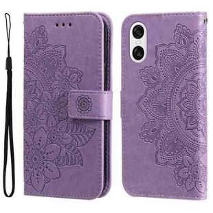 For Sony Xperia 10 VI 7-petal Flowers Embossing Leather Phone Case(Light Purple)