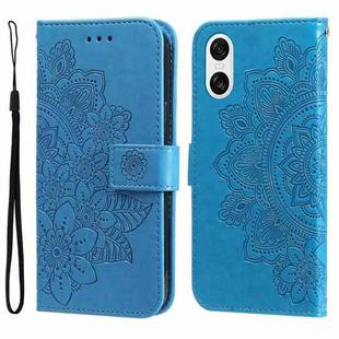 For Sony Xperia 10 VI 7-petal Flowers Embossing Leather Phone Case(Blue)