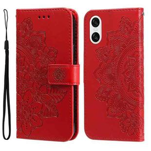 For Sony Xperia 10 VI 7-petal Flowers Embossing Leather Phone Case(Red)
