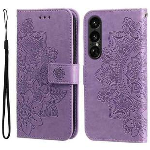 For Sony Xperia 1 VII Seven-petal Flowers Embossing Leather Phone Case(Light Purple)