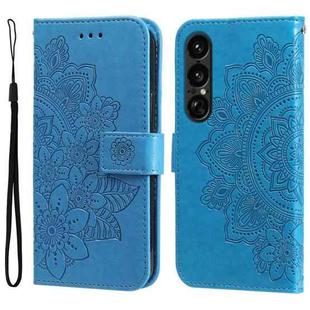 For Sony Xperia 1 VII Seven-petal Flowers Embossing Leather Phone Case(Blue)