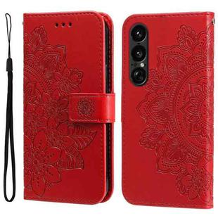 For Sony Xperia 1 VII Seven-petal Flowers Embossing Leather Phone Case(Red)