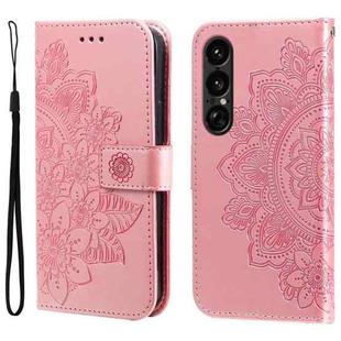 For Sony Xperia 1 VII Seven-petal Flowers Embossing Leather Phone Case(Rose Gold)