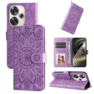 For Xiaomi Poco F6 Embossed Sunflower Leather Phone Case(Purple)
