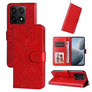 For Xiaomi 14T Embossed Sunflower Leather Phone Case(Red)