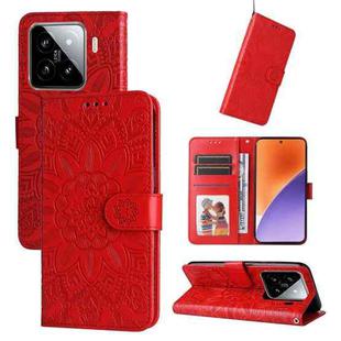 For Xiaomi 15 Embossed Sunflower Leather Phone Case(Red)