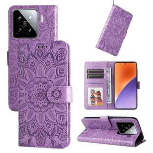 For Xiaomi 15 Embossed Sunflower Leather Phone Case(Purple)