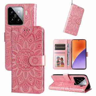 For Xiaomi 15 Embossed Sunflower Leather Phone Case(Pink)