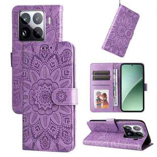 For Xiaomi 15 Pro Embossed Sunflower Leather Phone Case(Purple)