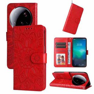 For Xiaomi 15 Ultra Embossed Sunflower Leather Phone Case(Red)