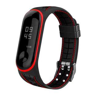 For Xiaomi Mi Band 4 / 3 Silicone Two-color Thread Watch Band, Style:Single Bead Texture(Red)
