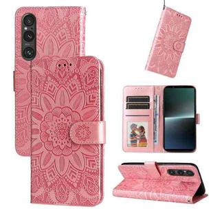 For Sony Xperia 1 V Embossed Sunflower Leather Phone Case(Pink)