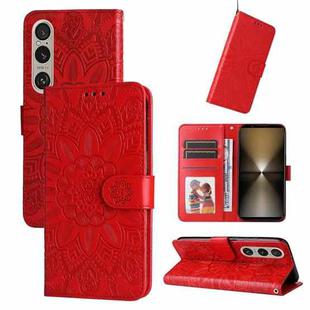 For Sony Xperia 1 VI Embossed Sunflower Leather Phone Case(Red)