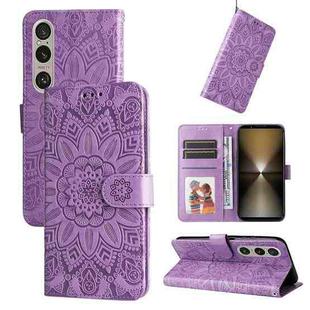 For Sony Xperia 1 VI Embossed Sunflower Leather Phone Case(Purple)