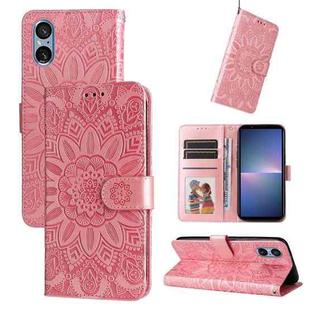 For Sony Xperia 5 V Embossed Sunflower Leather Phone Case(Pink)